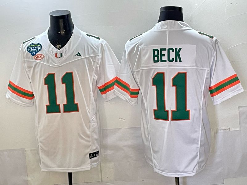 Men 2026 Miami Hurricanes #11 Beck White 3th generations Limited NCAA Jersey 0016